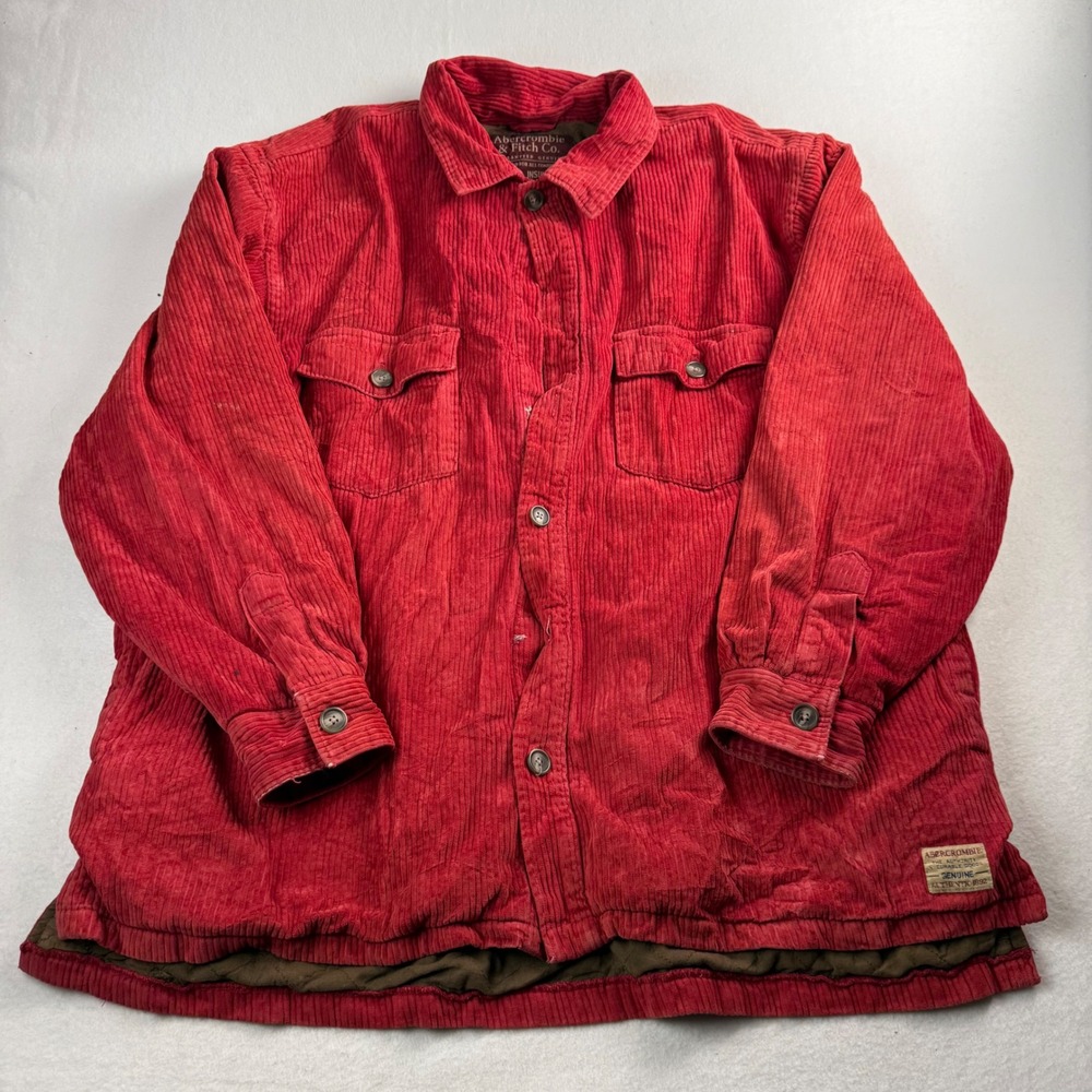 Abercrombie & Fitch Mens Red Corduroy Quilted Lined Shirt Jacket XL Heavyweight